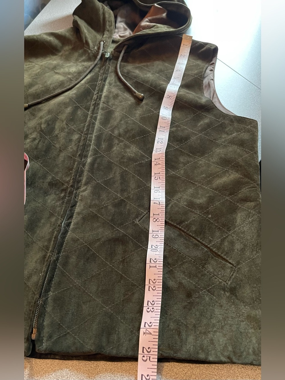 Danier Dark Green Suede Hooded Zip Vest Size Large - Picture 11 of 11